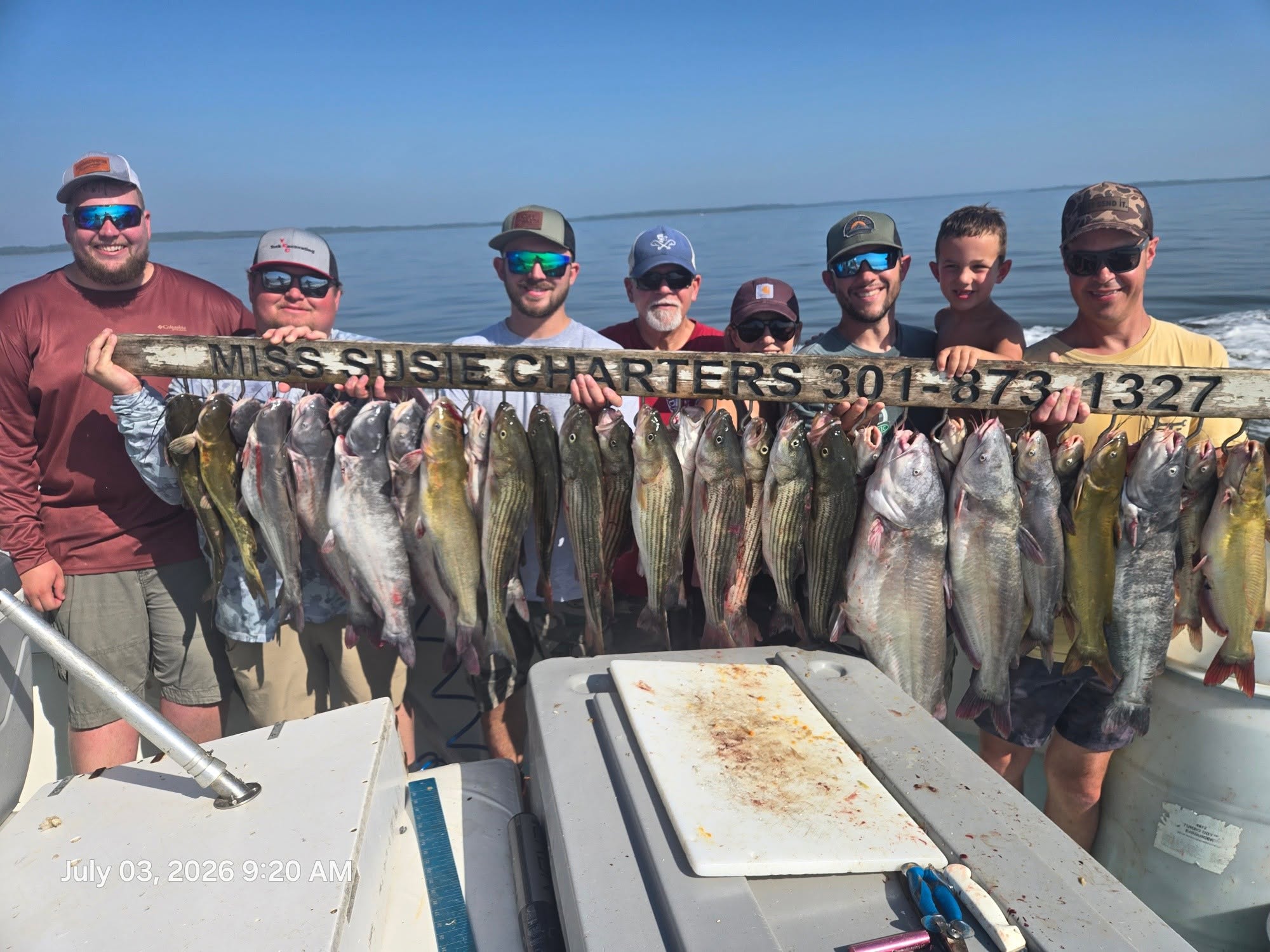 Chesapeake Bay Rockfish Charter Fishing - Light Tackle Fishing for Striped Bass - Catching Limits! 2 RockFish charter from Pasadena catch Striped Bass & Blue catfish
